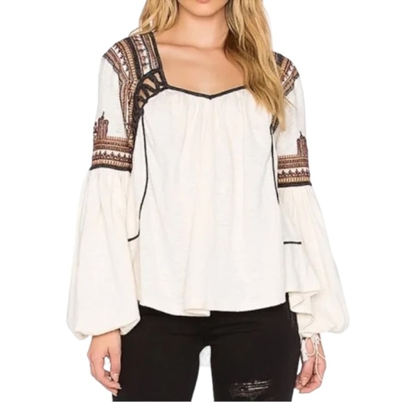 Free People Snow Kisses Cream Embroidered Top - Picture 1 of 12